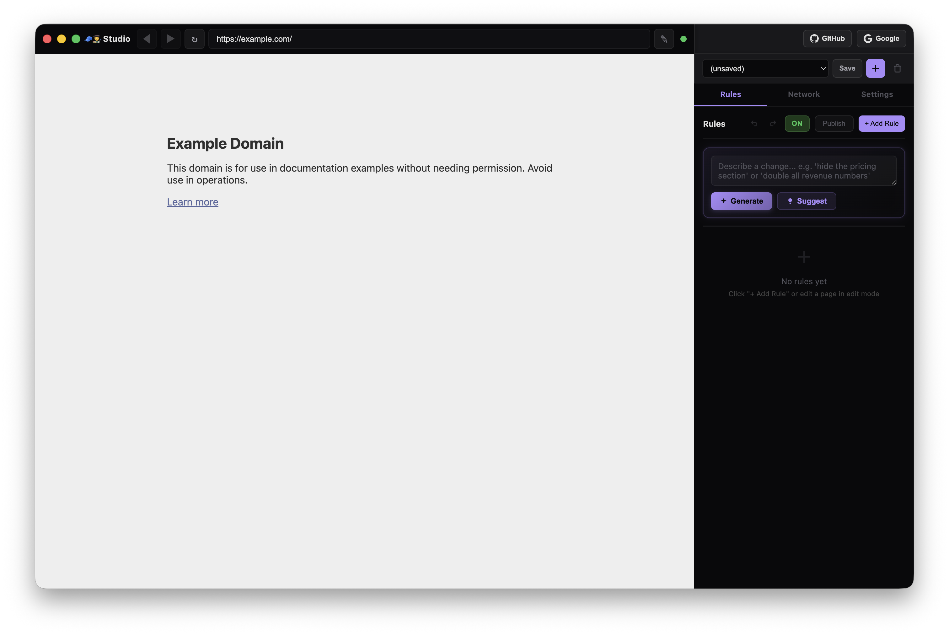 Cap Artist Studio with a web app loaded