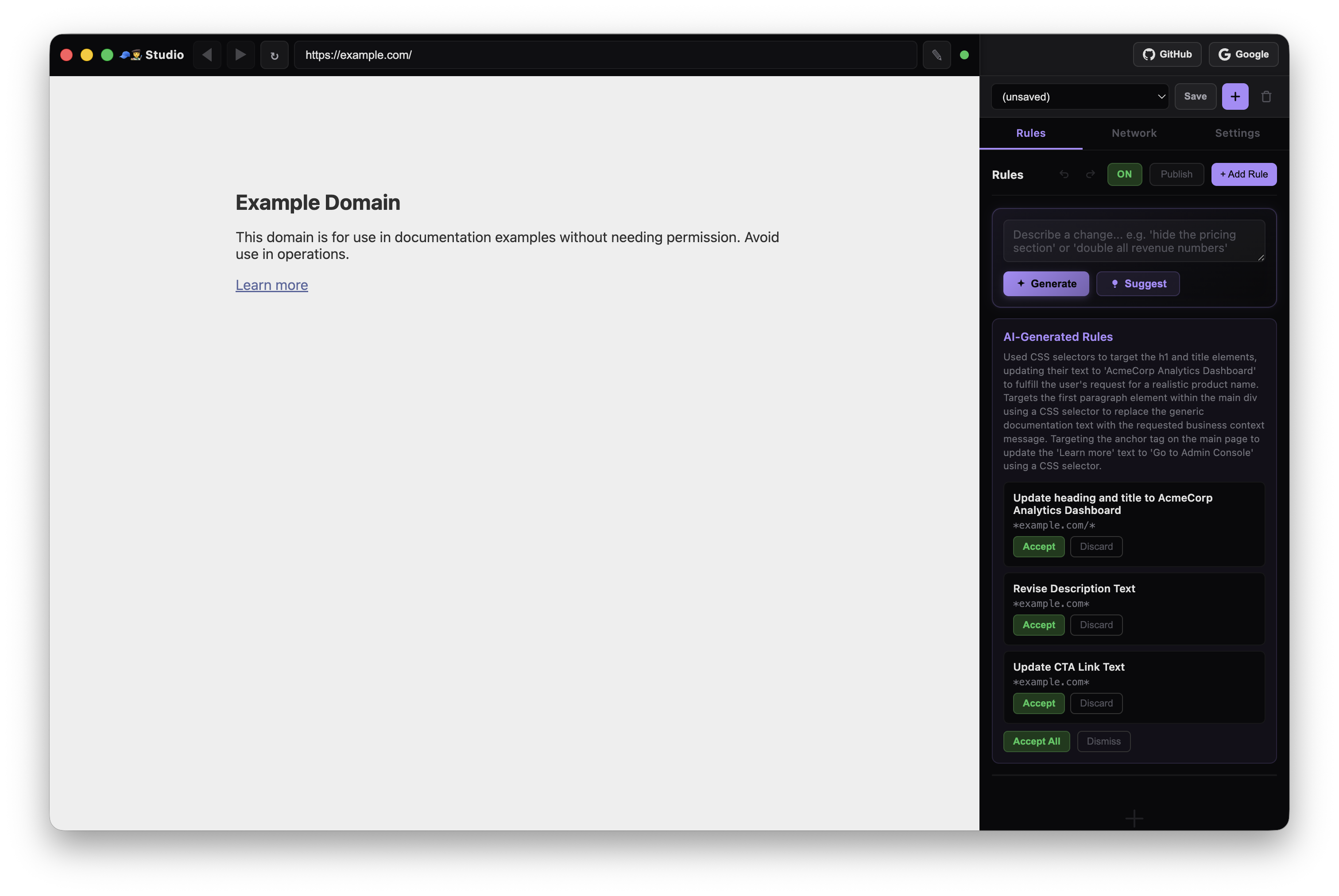 Generated rules ready to accept